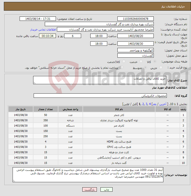 تصویر کوچک آگهی نیاز انتخاب تامین کننده-خرید کالای برقی و اتصالات