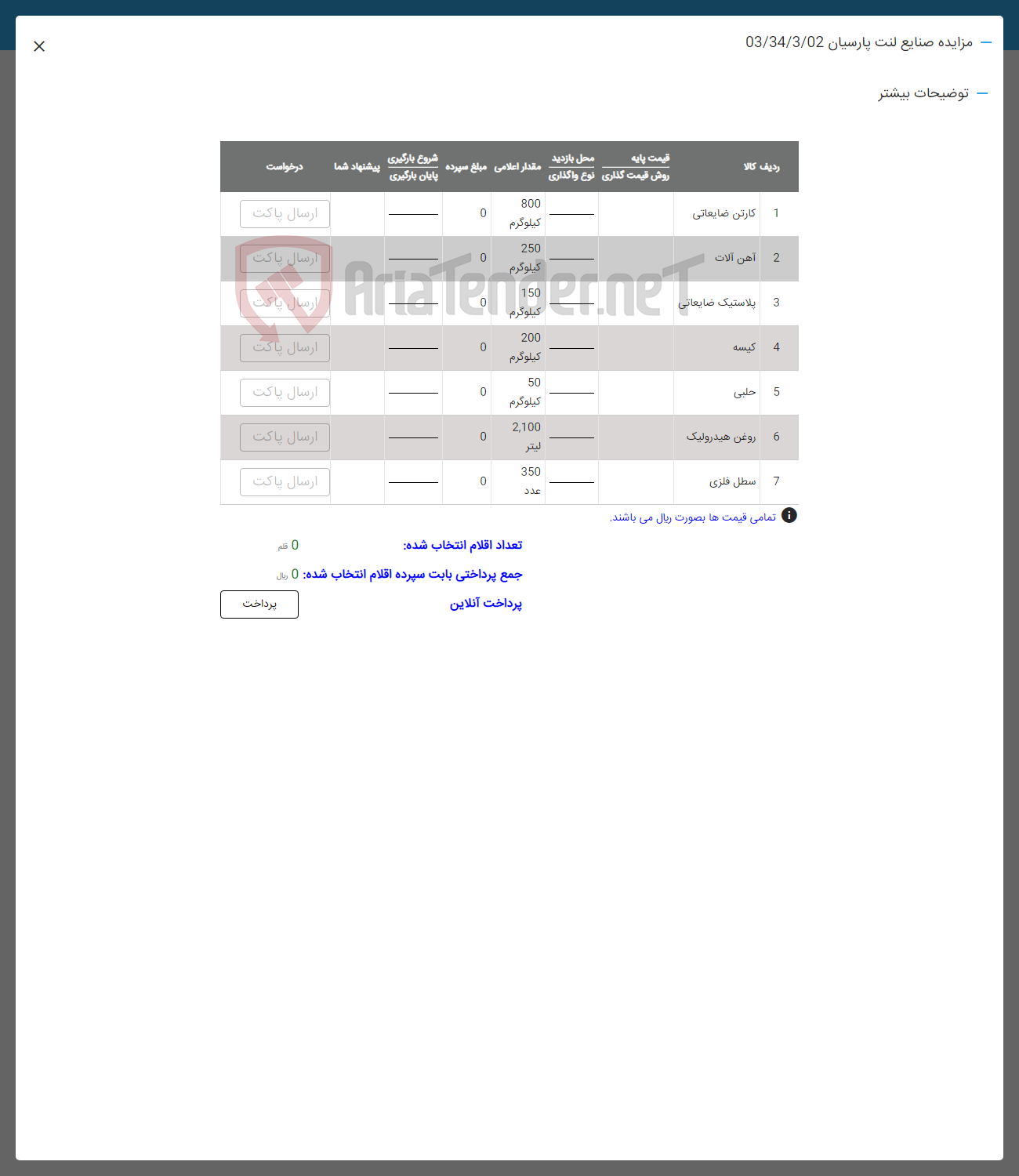 تصویر کوچک آگهی فروش اقلام در 7 ردیف :کارتن ضایعاتی -آهن آلات پلاستیک ضایعاتی -کیسه -حلبی -روفن هیدرولیک -سطل فلزی