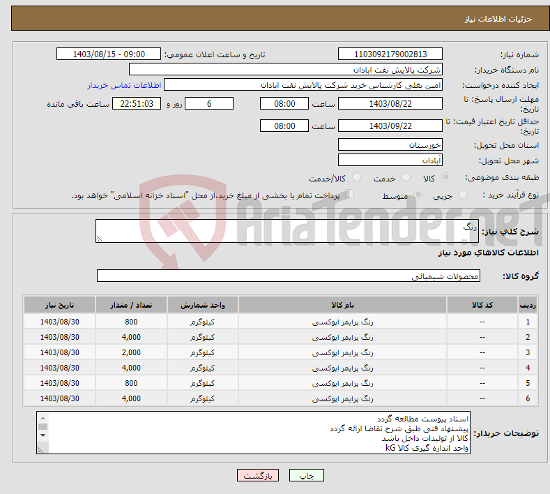تصویر کوچک آگهی نیاز انتخاب تامین کننده-رنگ 