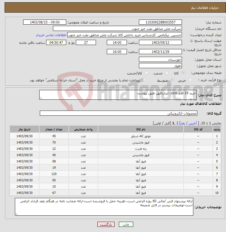 تصویر کوچک آگهی نیاز انتخاب تامین کننده-خرید 19 قلم کالای ابزاردقیق طبق پیوست
