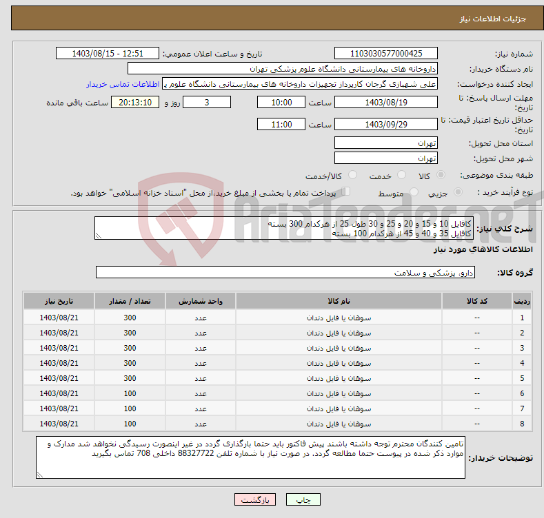 تصویر کوچک آگهی نیاز انتخاب تامین کننده-کافایل 10 و 15 و 20 و 25 و 30 طول 25 از هرکدام 300 بسته کافایل 35 و 40 و 45 از هرکدام 100 بسته