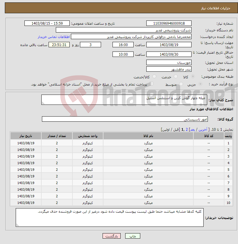 تصویر کوچک آگهی نیاز انتخاب تامین کننده- میله چهار گوش کربن و استنلس استیل 