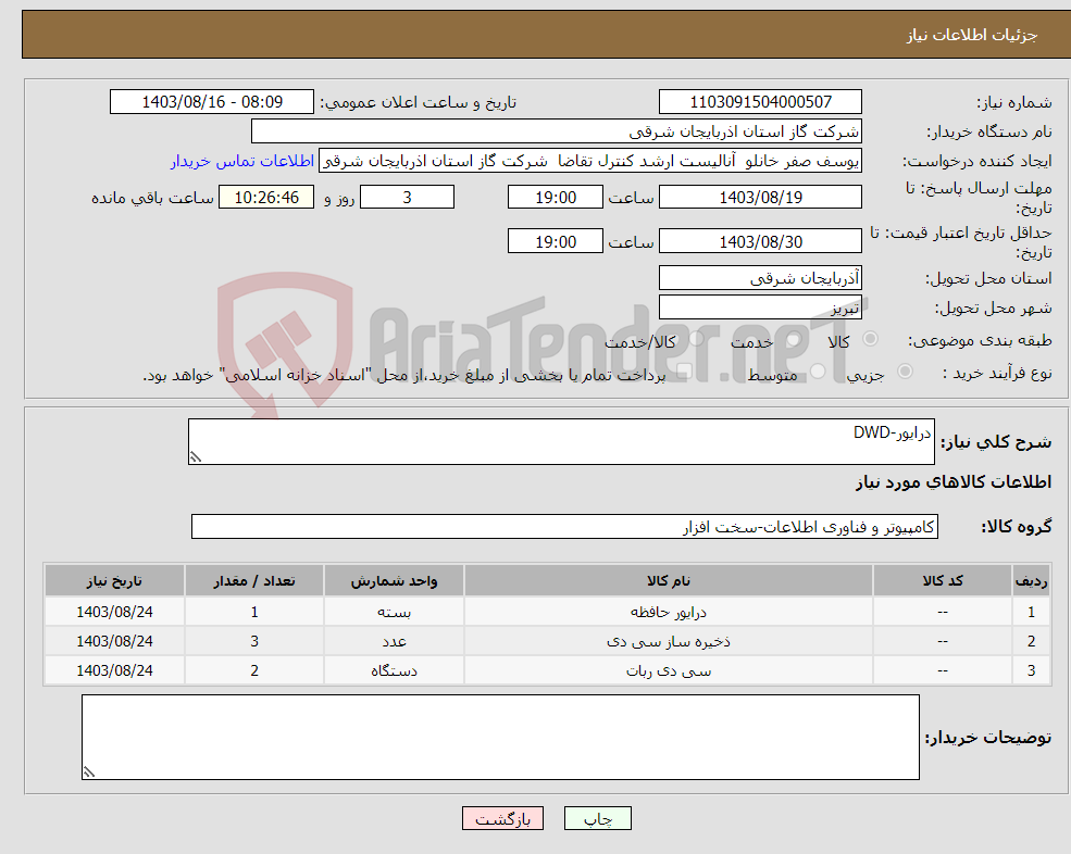 تصویر کوچک آگهی نیاز انتخاب تامین کننده-درایور-DWD