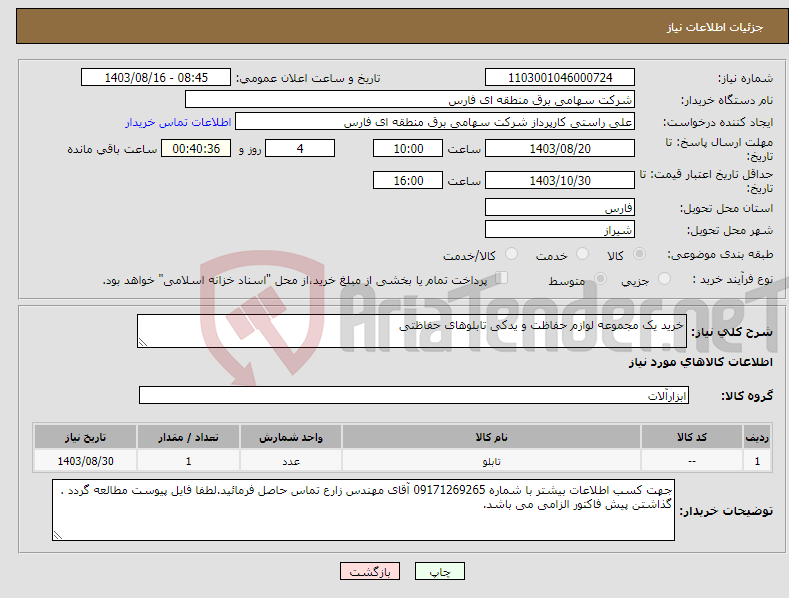 تصویر کوچک آگهی نیاز انتخاب تامین کننده-خرید یک مجموعه لوازم حفاظت و یدکی تابلوهای حفاظتی