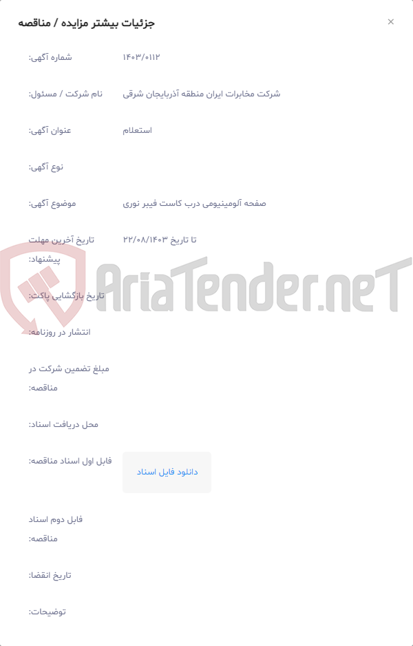 تصویر کوچک آگهی صفحه آلومینیومی درب کاست فیبر نوری
