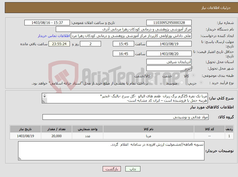 تصویر کوچک آگهی نیاز انتخاب تامین کننده-مربا تک نفره 25گرم برگ ریزان طعم های البالو -گل سرخ -بالنگ -انجیر* هزینه حمل با فروشنده است – ایران کد مشابه است- 