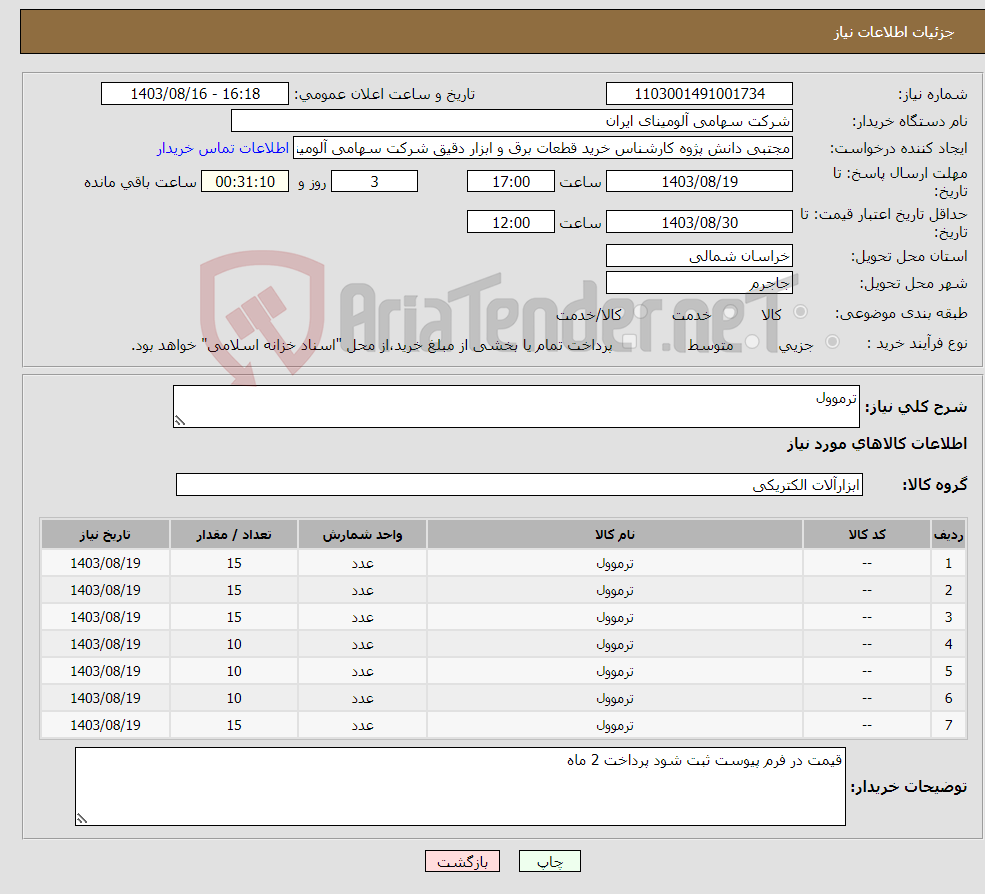 تصویر کوچک آگهی نیاز انتخاب تامین کننده-ترموول