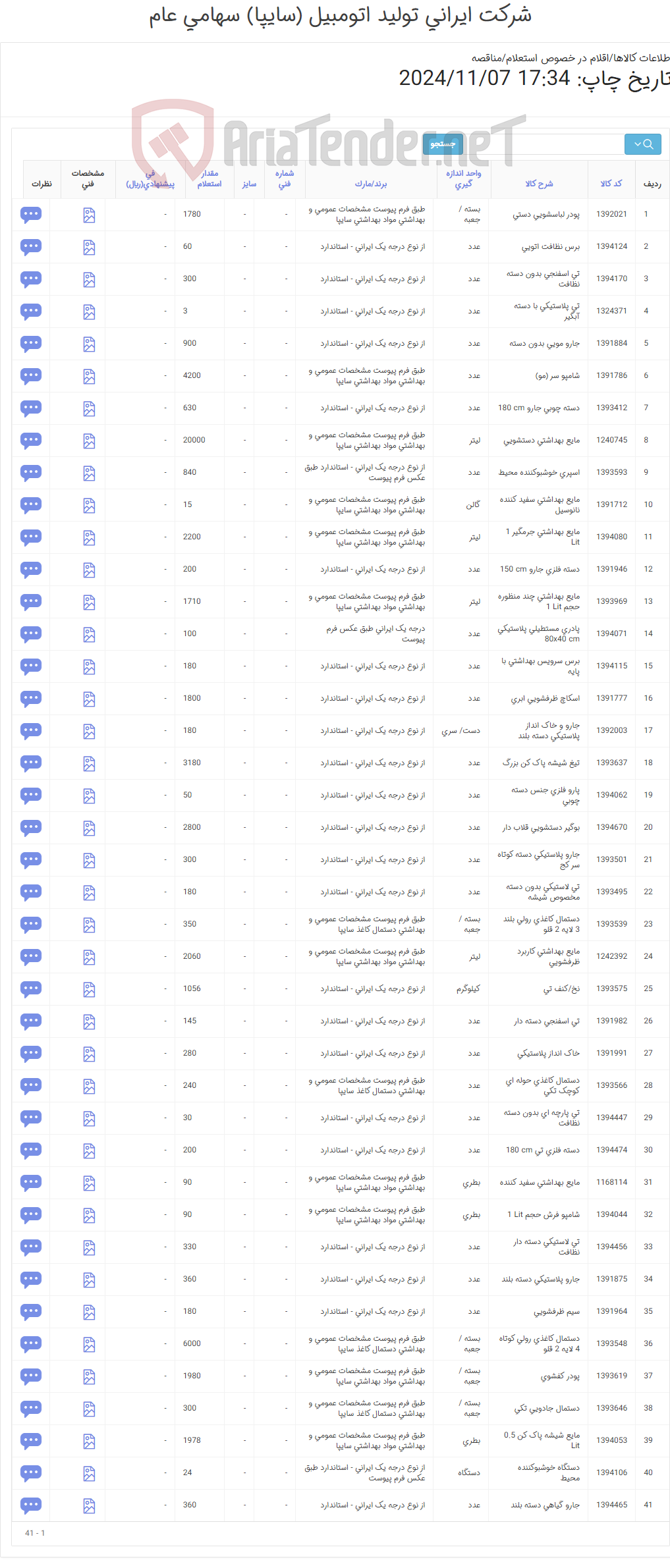 تصویر کوچک آگهی تامین اقلام شوینده