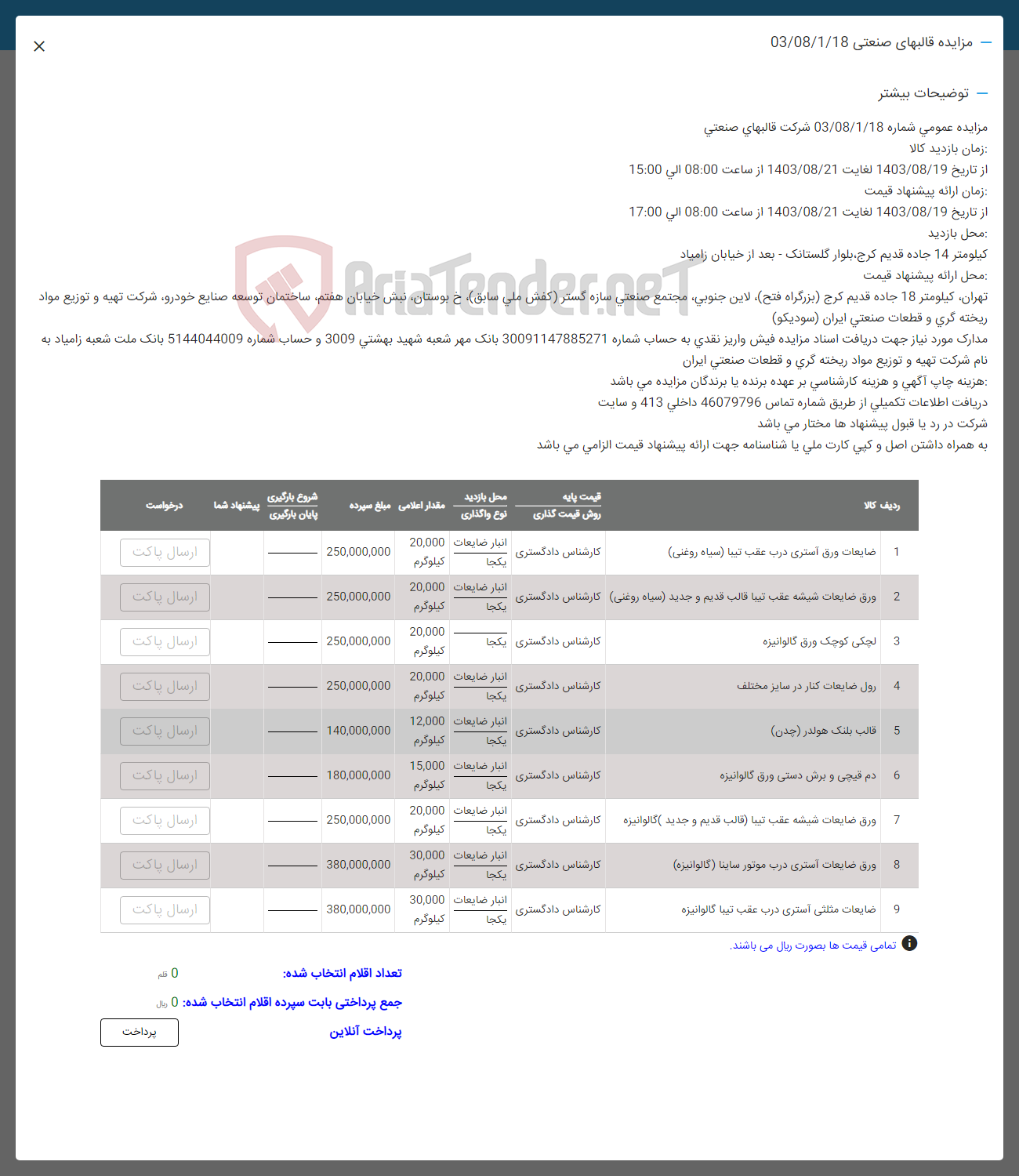 تصویر کوچک آگهی فروش اقلام شامل : ضایعات ورق -ورق ضایعات شیشه- لچکی وکوچک- رول ضایعات- دم قیجی - قالب بلنک هولدر - ضایعات مثلثی- ضایعات شیشه عقب تیبا