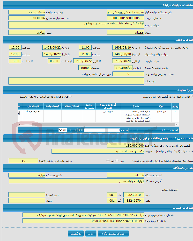 تصویر کوچک آگهی اجاره کلاس های بلااستفاده مدرسه شهید رجایی