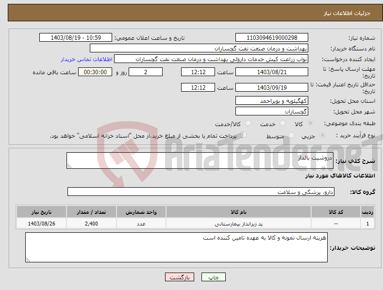 تصویر کوچک آگهی نیاز انتخاب تامین کننده-دروشیت بالدار 