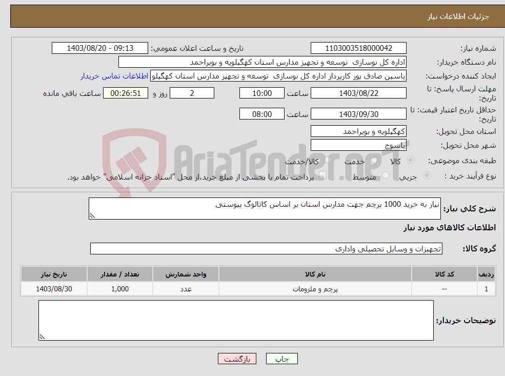 تصویر کوچک آگهی نیاز انتخاب تامین کننده-نیاز به خرید 1000 پرچم جهت مدارس استان بر اساس کاتالوگ پیوستی