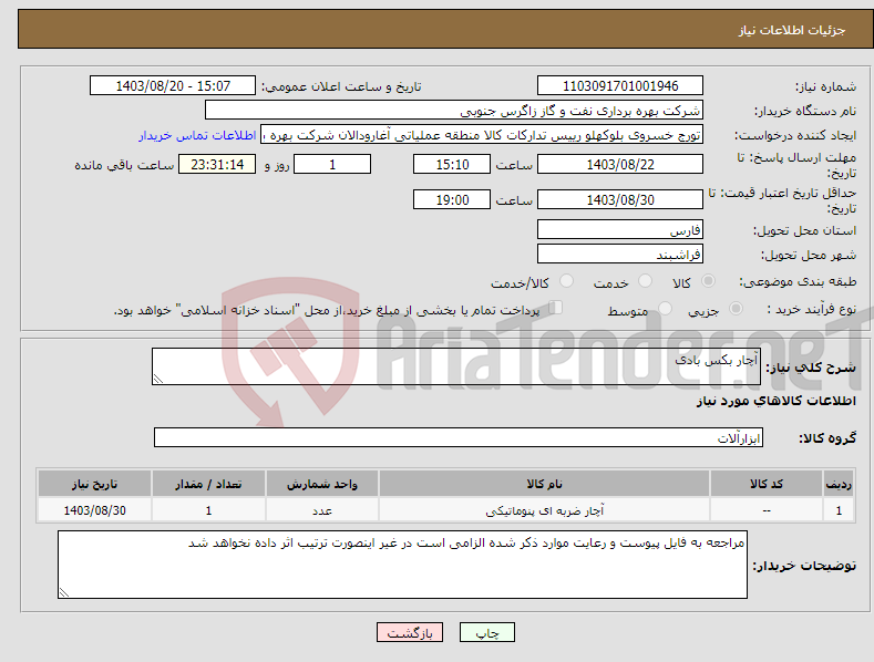 تصویر کوچک آگهی نیاز انتخاب تامین کننده-آچار بکس بادی