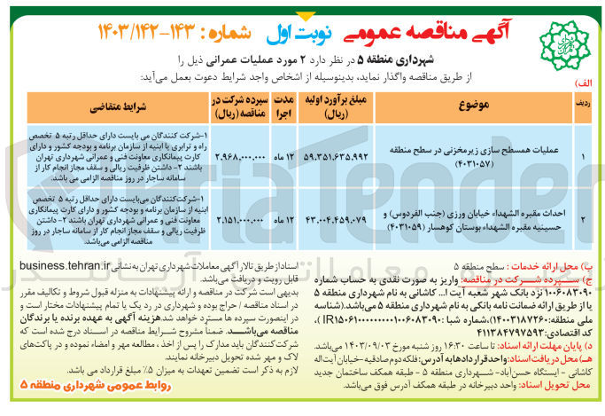 تصویر کوچک آگهی عملیات همسطح سازی زیرمخزنی در سطح منطقه 