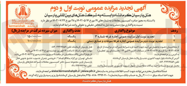 تصویر کوچک آگهی اجاره غرفه شماره 3 وغرفه سوغات و صنایع دستی 
