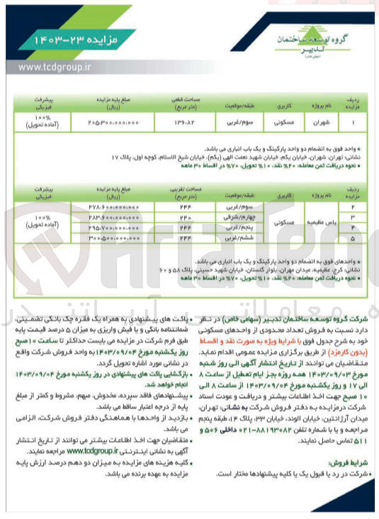 تصویر کوچک آگهی فروش تعداد محدودی از واحد های مسکونی 