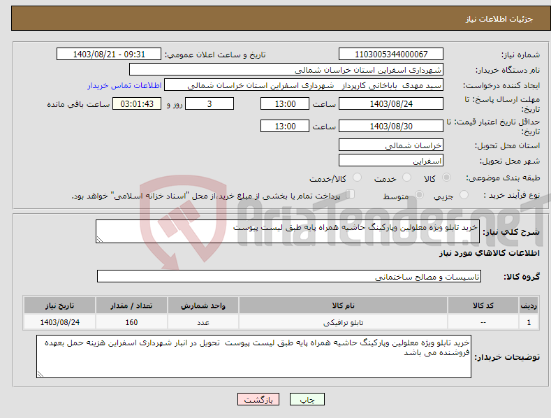تصویر کوچک آگهی نیاز انتخاب تامین کننده-خرید تابلو ویژه معلولین وپارکینگ حاشیه همراه پایه طبق لیست پیوست 