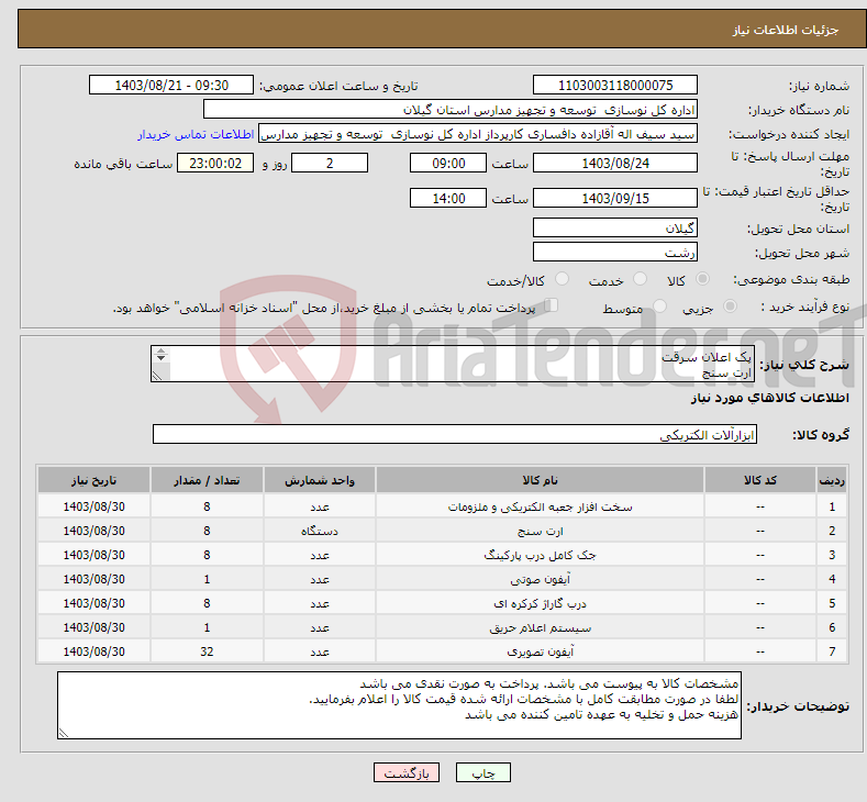 تصویر کوچک آگهی نیاز انتخاب تامین کننده-پک اعلان سرقت ارت سنج جک پارکینگی موتور درب کرکره ای آیفون صوتی سیستم اعلان حریق آیفون تصویری