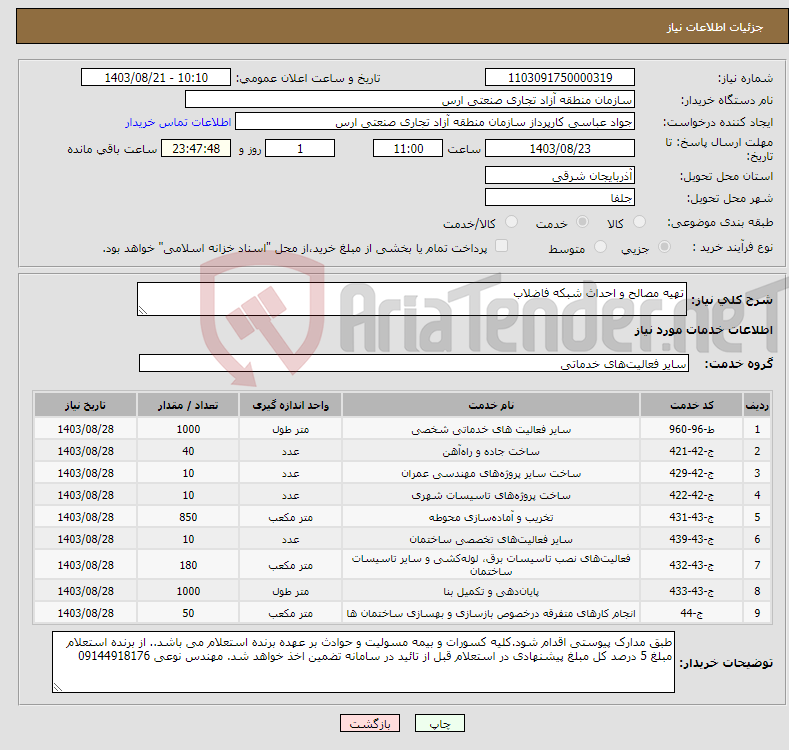 تصویر کوچک آگهی نیاز انتخاب تامین کننده-تهیه مصالح و احداث شبکه فاضلاب