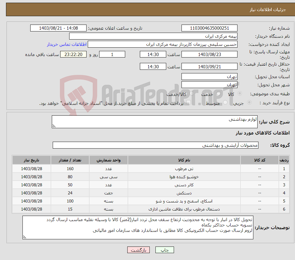 تصویر کوچک آگهی نیاز انتخاب تامین کننده-لوازم بهداشتی