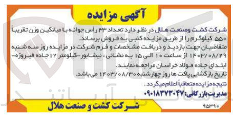 تصویر کوچک آگهی فروش تعداد ۳۳ راس جوانه با میانگین وزن تقریباً ۵۵۰ کیلوگرم