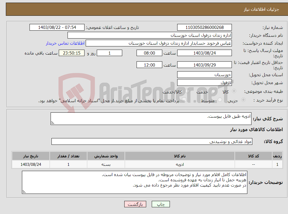 تصویر کوچک آگهی نیاز انتخاب تامین کننده-ادویه طبق فایل پیوست.