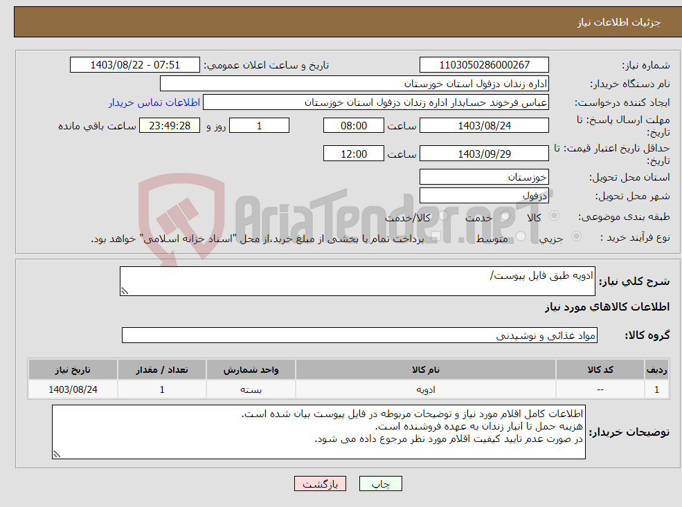 تصویر کوچک آگهی نیاز انتخاب تامین کننده-ادویه طبق فایل پیوست/
