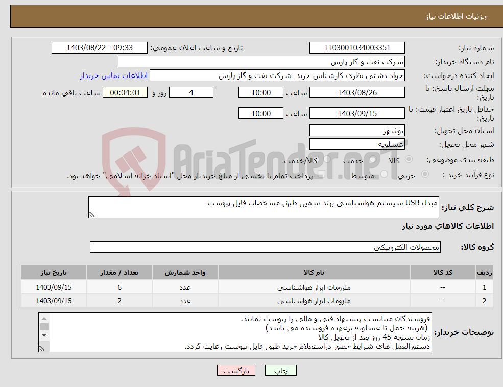 تصویر کوچک آگهی نیاز انتخاب تامین کننده-مبدل USB سیستم هواشناسی برند سمین طبق مشخصات فایل پیوست