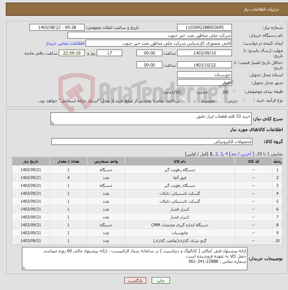 تصویر کوچک آگهی نیاز انتخاب تامین کننده-خرید 33 قلم قطعات ابزار دقیق