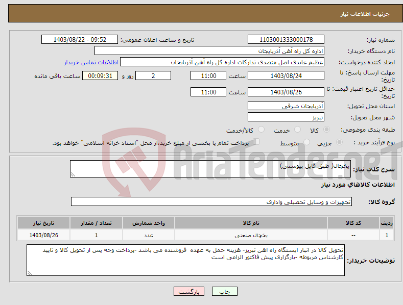 تصویر کوچک آگهی نیاز انتخاب تامین کننده-یخچال( طبق فایل پیوستی)