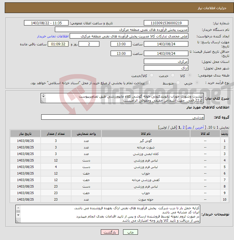 تصویر کوچک آگهی نیاز انتخاب تامین کننده-تیشرت وشورت جوراب زانوبندکتونی حوله گوشی کلاه مایوورزشی طبق تصاویرپیوست کد22رقمی جهت اشخاص حقیقی وحقوقی الزامیست مهلت تامین سه روزه است 