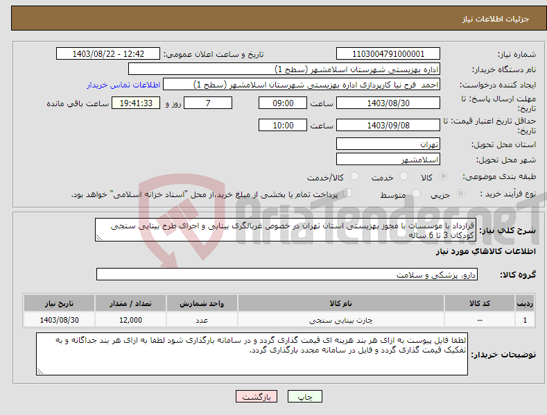 تصویر کوچک آگهی نیاز انتخاب تامین کننده-قرارداد با موسسات با مجوز بهزیستی استان تهران در خصوص غربالگری بینایی و اجرای طرح بینایی سنجی کودکان 3 تا 6 ساله