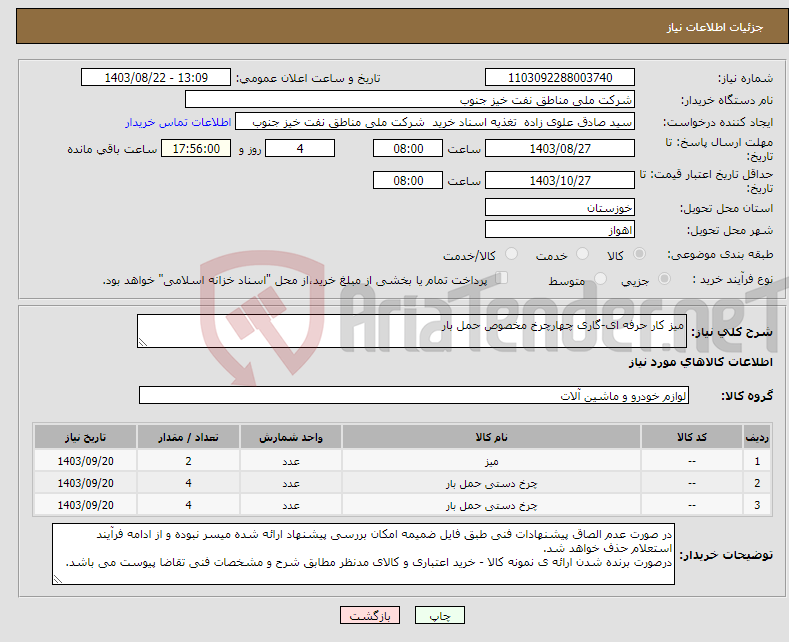 تصویر کوچک آگهی نیاز انتخاب تامین کننده-میز کار حرفه ای-گاری چهارچرخ مخصوص حمل بار