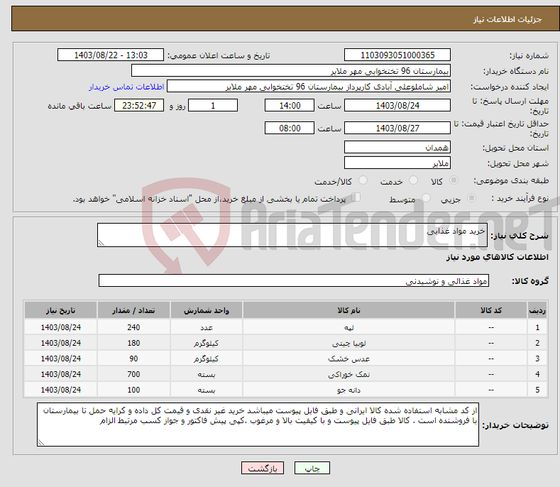 تصویر کوچک آگهی نیاز انتخاب تامین کننده-خرید مواد غذایی