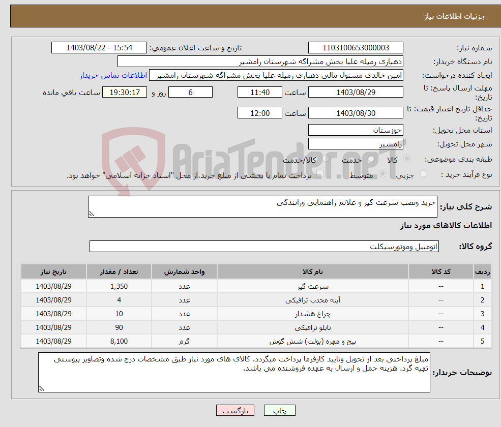 تصویر کوچک آگهی نیاز انتخاب تامین کننده-خرید ونصب سرعت گیر و علائم راهنمایی ورانندگی