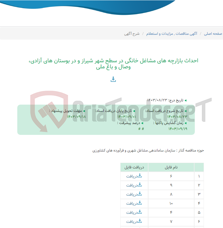 تصویر کوچک آگهی احداث بازارچه های مشاغل خانگی در سطح شهر شیراز و در بوستان های آزادی، وصال و باغ ملی