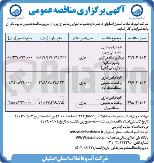 تصویر کوچک آگهی انجام امور اداری و خدمات عمومی منطقه تیران 