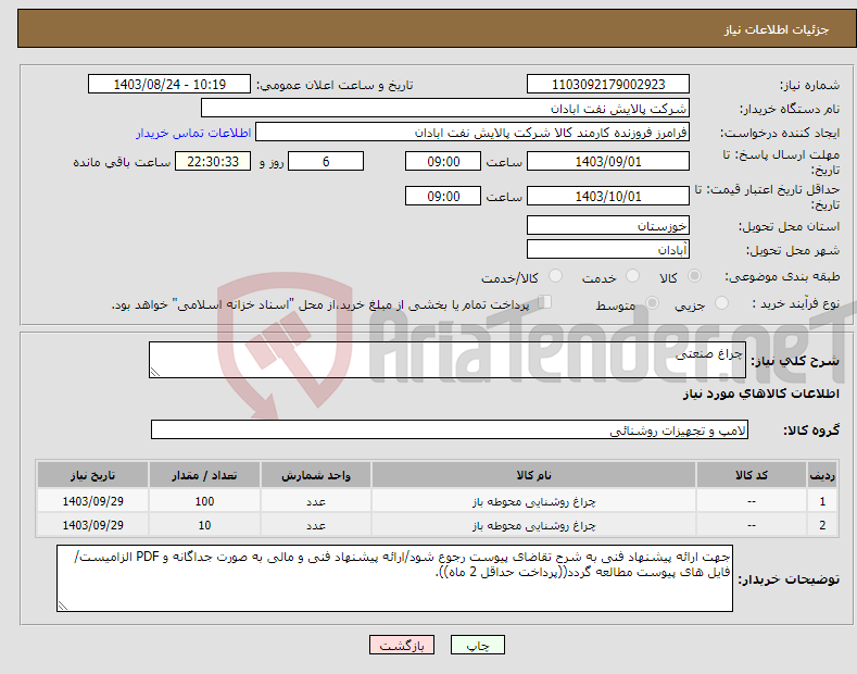 تصویر کوچک آگهی نیاز انتخاب تامین کننده-چراغ صنعتی