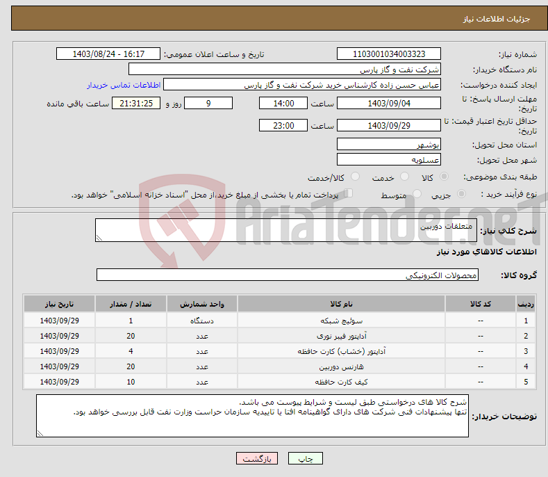 تصویر کوچک آگهی نیاز انتخاب تامین کننده- متعلقات دوربین