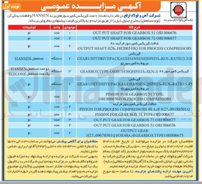 تصویر کوچک آگهی فروش تعداد ۷ عدد گیربکس کمپرسورهای برند HANSEN و قطعات یدکی آن :
