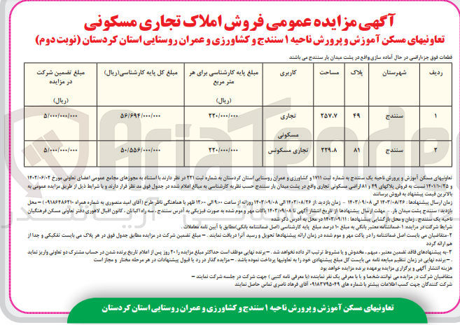 تصویر کوچک آگهی فروش املاک تجاری مسکونی در دو ردیف 