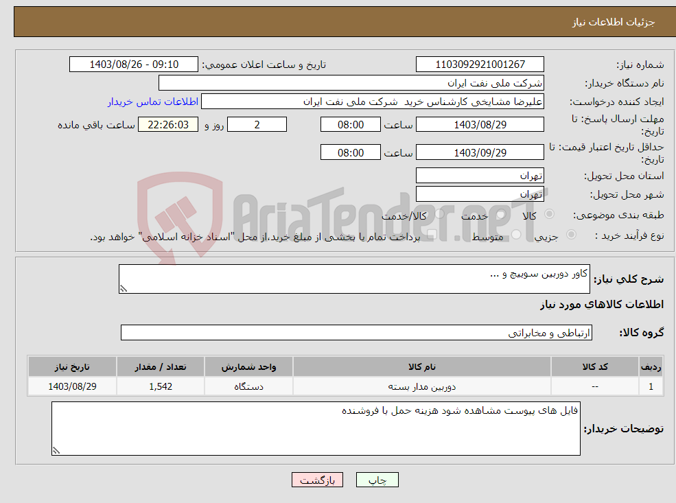 تصویر کوچک آگهی نیاز انتخاب تامین کننده-کاور دوربین سوییچ و ...
