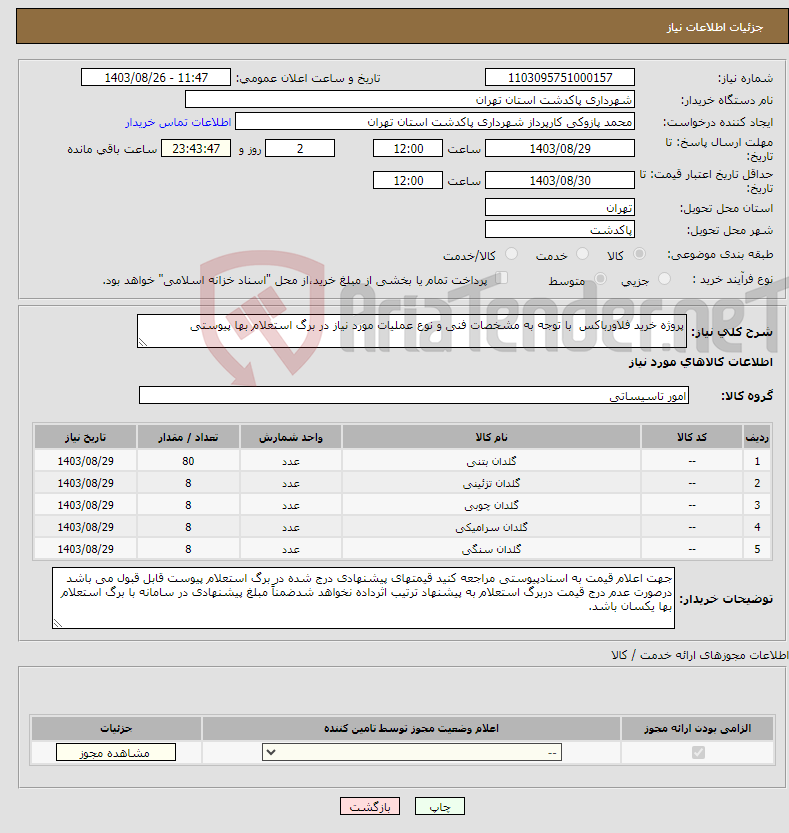 تصویر کوچک آگهی نیاز انتخاب تامین کننده-پروژه خرید فلاورباکس با توجه به مشخصات فنی و نوع عملیات مورد نیاز در برگ استعلام بها پیوستی
