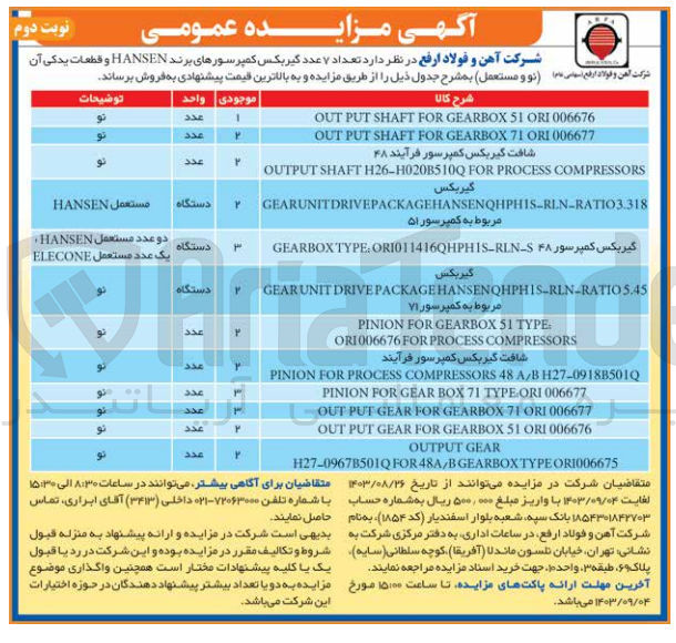 تصویر کوچک آگهی فروش تعداد ۷ عدد گیربکس کمپرسورهای برند HANSEN و قطعات یدکی آن 