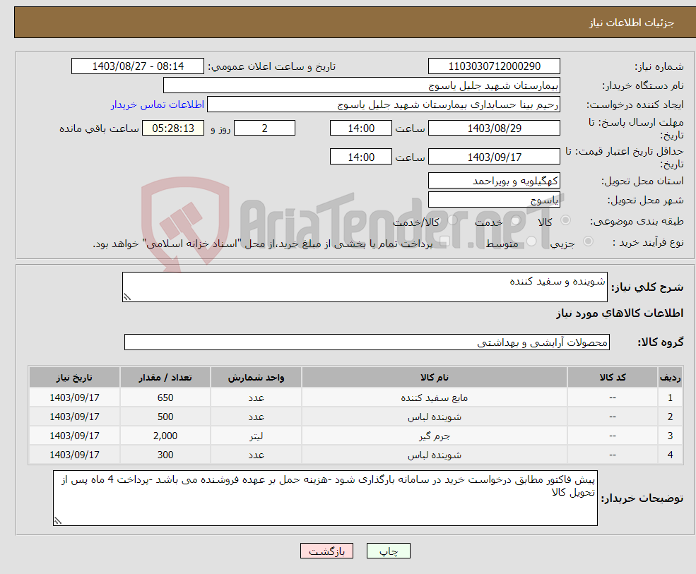 تصویر کوچک آگهی نیاز انتخاب تامین کننده-شوینده و سفید کننده 