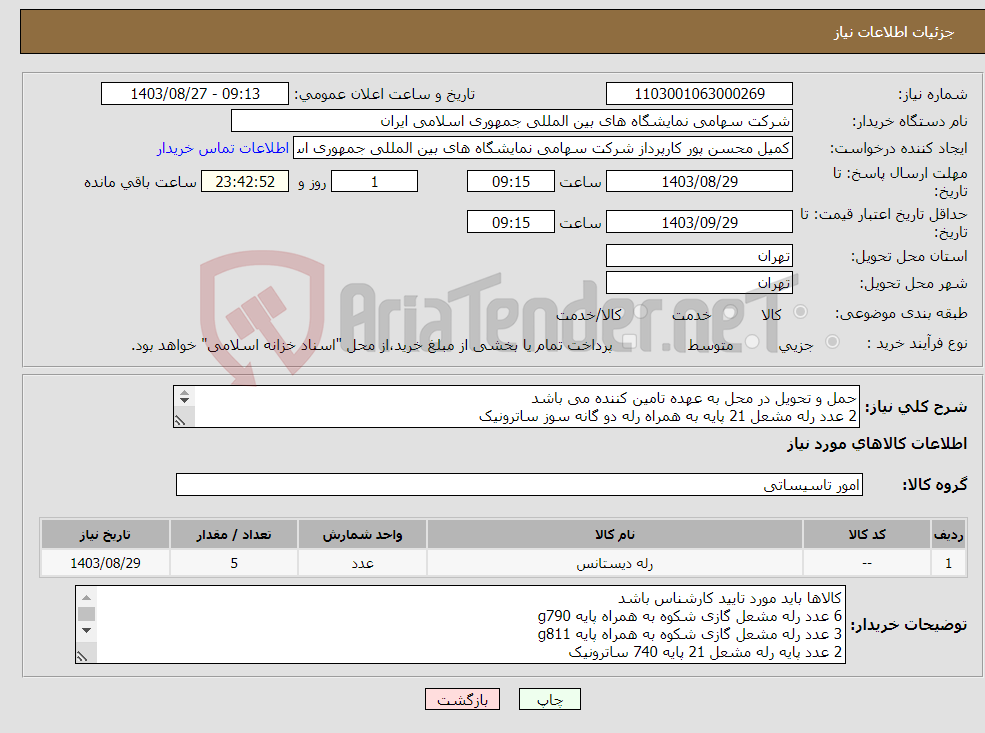 تصویر کوچک آگهی نیاز انتخاب تامین کننده-حمل و تحویل در محل به عهده تامین کننده می باشد 2 عدد رله مشعل 21 پایه به همراه رله دو گانه سوز ساترونیک 3 عدد رله مشعل شکوه 21 پایه به همراه رله