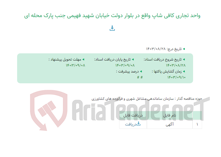 تصویر کوچک آگهی واحد تجاری کافی شاپ واقع در بلوار دولت خیابان شهید فهیمی جنب پارک محله ای