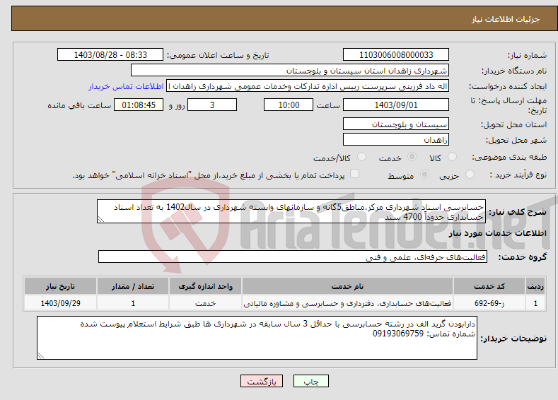 تصویر کوچک آگهی نیاز انتخاب تامین کننده-حسابرسی اسناد شهرداری مرکز،مناطق5گانه و سازمانهای وابسته شهرداری در سال1402 به تعداد اسناد حسابداری حدوداً 4700 سند