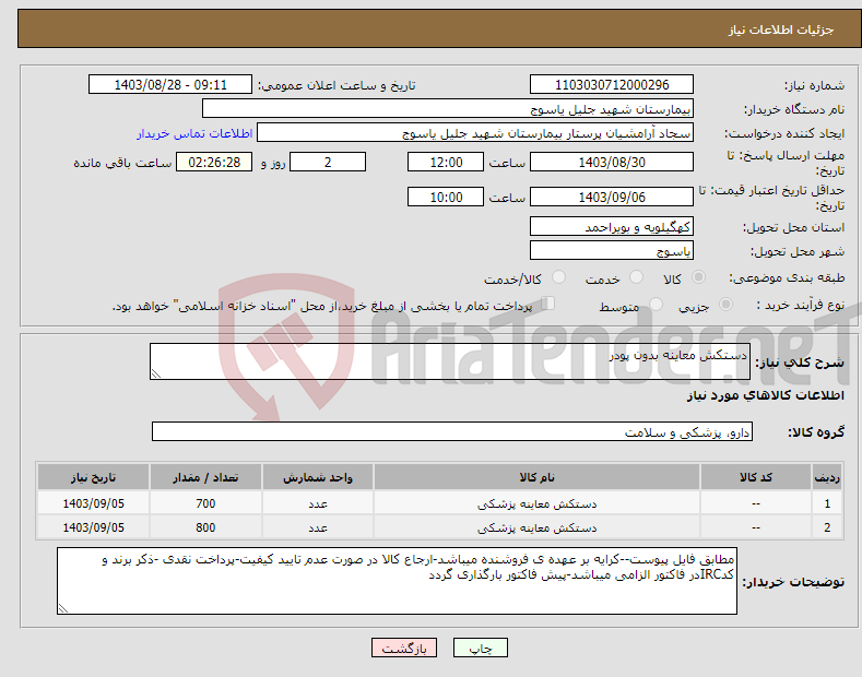 تصویر کوچک آگهی نیاز انتخاب تامین کننده-دستکش معاینه بدون پودر