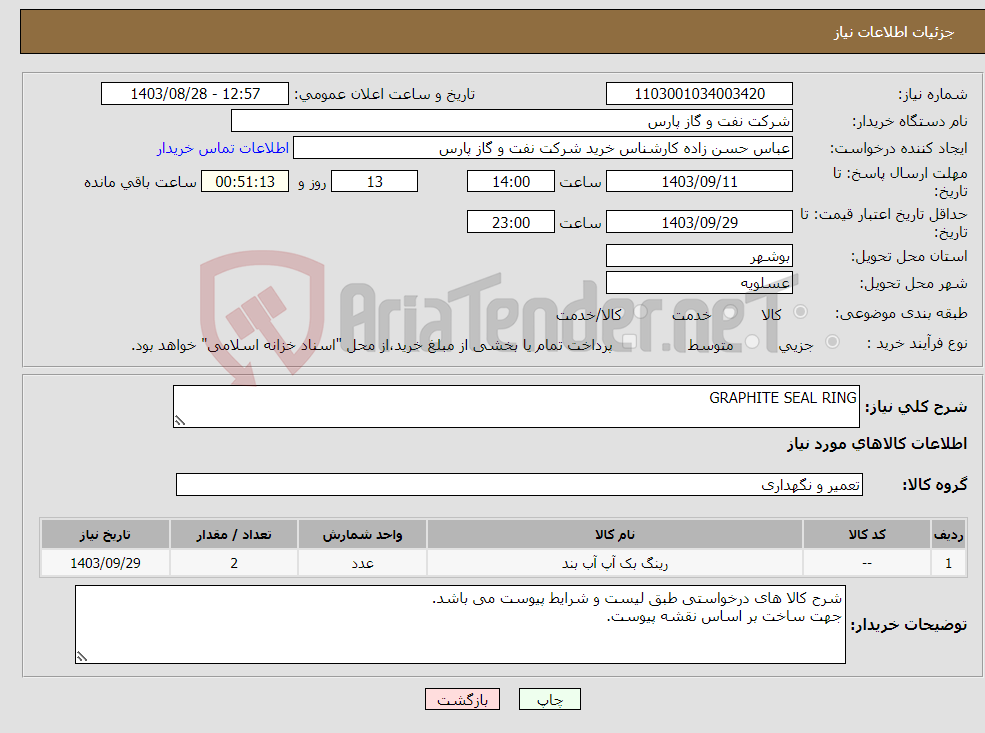 تصویر کوچک آگهی نیاز انتخاب تامین کننده-GRAPHITE SEAL RING 